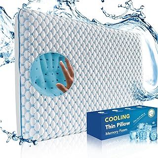 Iwacool Ultra Thin Cooling Memory Foam Pillow for Stomach and Back Sleepers/Low Profile Flat 2.25inch Stomach Sleeper Pillows with Soft Cover Washable for Sleeping