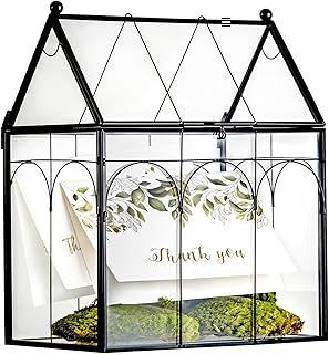 NCYP Geometric Glass Terrarium Planter with Lid for Cacti, Small Succulent Plant, 19 x 12.5 x 23 cm - Home Indoor Tabletop Closed Decorative Box, Black (Terrarium Only)