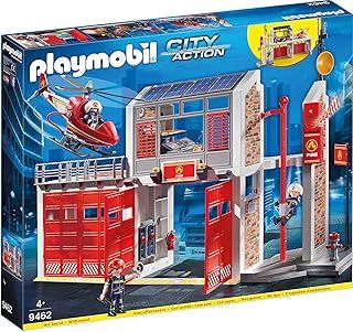 Playmobil 9462 City Action Fire Station with Fire Alarm, fire fighter and helicopter toy, fun imaginative role play, playset suitable for children ages 4+
