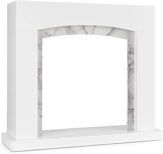 Klarstein Studio Frame II Fireplace Housing - Decorative Fireplace, Modern Design, MDF, Marble Decoration, Suitable for Many Electric Fireplace Inserts, Wall Screw Connection - White
