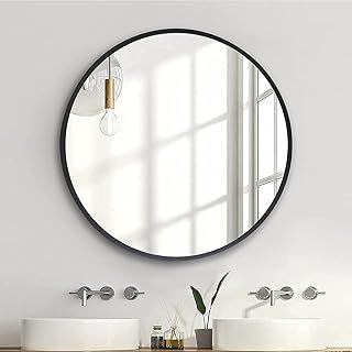 zenmag Round Mirror, 80x80 cm Metal Framed, Large Bathroom, Circle Hanging, Black Wall for Living Room, Bedroom