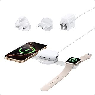 Anker MagSafe Compatible 3-in-1 Wireless Charging Station, Qi2 Certified 15W MagGo Charger, Foldable Travel Wireless Charging Pad for iPhone 16/15/14/13 Series, AirPods, Apple Watch (Not a Power Bank)