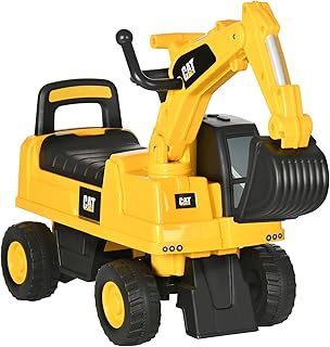 HOMCOM CAT Licensed Kids Ride on Digger Toddler Pretend Construction Play Toy Foot-To-Floor Ride-On Toy w/Manual Shovel, Horn, Hidden Storage, for Ages 1-3 Years