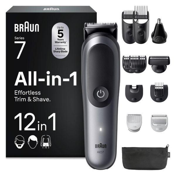 Braun Series 7 All-in-One Grooming Kit for Men, 12-Piece, AIO7545, Grey