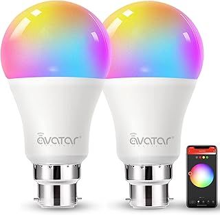 Avatar Controls Smart Bulb Alexa Light Bulbs B22 Bayonet, Colour Changing WiFi LED Lamp Bulbs 9W Set of 2 Bulbs [Energy Class F], White