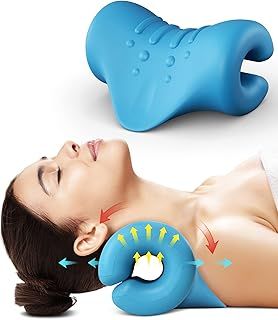 Neck and Shoulder Relaxer,Portable Cervical Traction Device Neck Stretcher,Neck Posture Corrector Chiropractic Pillow for TMJ Pain Relief and Cervical Spine Alignment(Blue)