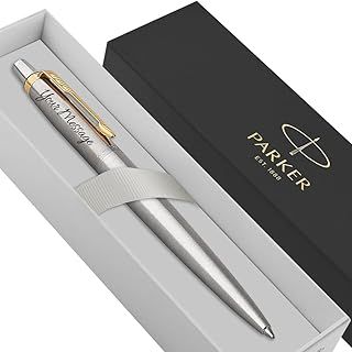 Parker Jotter Stainless Steel personalised parker pen engraved In Classy Gift Box Ideal Anniversary, Birthday or Fathers Day Gift Perfect For Men & Women With Laser Engraving (Silver & Gold)