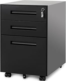 3 Drawer Steel Metal Filing Cabinet with Embedded Handle and Lock (Black)
