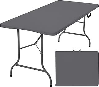 Rainberg 6ft Heavy Duty Folding Table, Tabletop & Sturdy Metal Frame, Foldable Table with Handle, Waterproof, Portable, & Easy Assembly, Ideal for Parties, BBQ, Camping, Beach, Indoor & Outdoor Use
