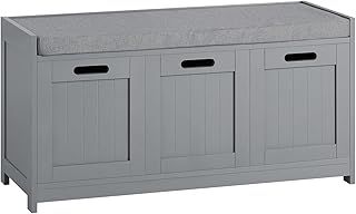 SoBuy Hallway Storage Bench Shoe Bench Shoe Rack Shoe Cabinet with Seat Cushion Grey W90 x D35 x H45cm FSR80-SG