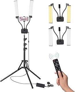 Andoer 45W Double Arms Fill Light, Adjustable 3000K-6500K Lash Studio Light With Tripod Stand & Phone Clip, Rotatable Makeup Beauty Lamp Perfect for Video, Photography, Selfies