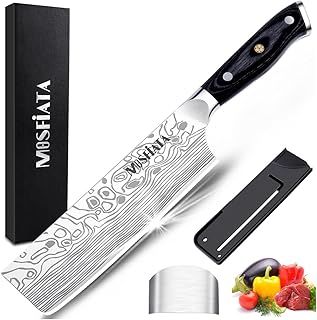MOSFiATA 7” Chef's Knife, Japanese Meat Cleaver Kitchen Knife, Vegetable Cooking Knives Set, German High Carbon Stainless Steel with Ergonomic Handle, Finger Blade Guard Gifts for Women Men