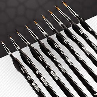 Detail Paint Brush Set, Rock Ninja 9pcs Thin Brushes for Fine Detailing & Art Painting - Acrylic,Watercolor, Oil Miniatures, Scale Models, Airplane Kits, Nail, Line Drawing