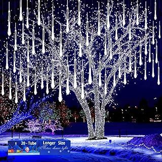 Kwaiffeo Christmas Lights: 20 Tube (Equivalent to 2 Sets of 10-Tubes) Meteor Shower Lights Outdoor Christmas Decorations Icicle Lights for Xmas Tree Halloween Decoration Wedding Party Window, White