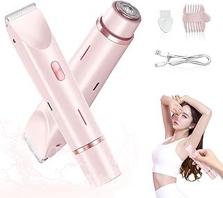 Lady Shaver 2 in 1 Electric Lady Shaver for Women Bikini Trimmer Cordless Wet & Dry Electric Razors Rechargeable IPX7 Waterproof Lady Body Shaver for Face Body Legs Arms Underarms Hair(Pink)