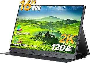 UPERFECT 120Hz Portable Monitor 16 Inch 2K Gaming Monitor Support Freesync/2560 x 1600/HDR, Laptop Monitor with VESA IPS 16:10 Contrast Standard HDMI/Type-C, for PC/Laptop/PS/Phone