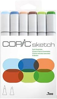 Copic Sketch Coloured Marker Pen - Set of 6 Earth Essentials, For Art & Crafts, Colouring, Graphics, Highlighter, Design, Anime, Professional & Beginners, Art Supplies & Colouring Books