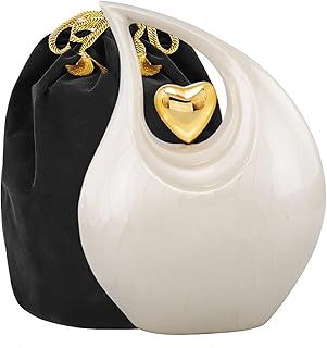 Heart of Love Cremation Urn for Human Ashes, Beautiful Memorial ERN for Adults, Decorative ERN for Loved Ones, Funeral Urn for Burial or Display (White Gold, Adult)