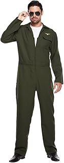 Mens Green Aviator Flight Suit Jumpsuit Fighter Pilot Fancy Dress Costume Outfit