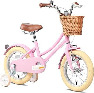 Little Molly 12-20 Inch Kids Retro Girls Bike for 2-13 Year Old with Wicker Basket & Stabilisers/Kickstand, Multiple Colors