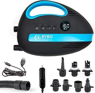 RYBO Avon 20PSI High Pressure SUP Air Pump - Intelligent Dual Stage Inflation & Auto-Off & Deflation, Rechargeable Battery-Powered,12V DC Car Connector, for Inflatable Stand Up Paddle Boards, Kayaks.