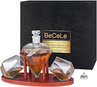 Whiskey Decanter,Whiskey Gift Set for Birthday,Housewarming,Anniversary,850ML Whisky Glass Decanter with 2 Glass Tumbler,with Wooden Tray Display Stand,Gift for Men,Father,Boyfriend,Husband