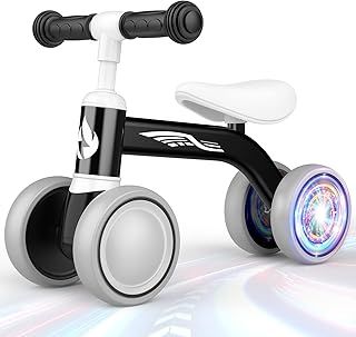 HappyGoLucky Black Balance Bike for 1-2 Year Old Boys, Toddler Toys for 1 2 Year Old Boys 12-24 Months Gifts, Baby Outdoor Garden Toys, LED Rear Lights Wheels No-Pedal Baby Bike & First Birthday Gift