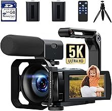 HOTPEAK 5K Video Camera Camcorder 56MP WIFI YouTube Vlogging Camera 3” 270° Rotatable Touchscreen Podcast Camera Recorder with 64G SD Card,Microphone,Handheld Stabilizer,Hood,Remote,2 Batteries,Tripod