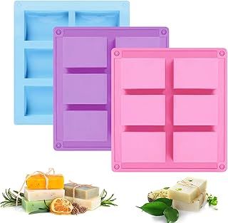 3 PCS Soap Moulds, 6-Cavity 3.15 X 2.17 inch Rectangle Silicone soap Moulds, DIY Handmade Soap Making Moulds, Soap Moulds for Homemade Soap Making (Pink+Purple+Blue)