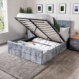 Home Treats Crushed Velvet Ottoman Storage Bed Frame With Gas Lifting Under Bed Storage With Deluxe Memory Foam Mattress (Deluxe Memory Foam Mattress, King Size)