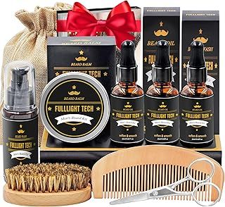 Beard Kit for Men Grooming & Care W/Beard Wash Shampoo,3 Pack Beard Oil,Beard Shaper,Beard Brush,Balm,Comb,Scissors,Beard Grooming Kit for Men Gift