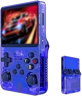 Keyboy Game Console R36S Retro Handheld Game Console with 64/128G Built-in 21000+ Classic Games, Open Source Linux System 3.5 Inch IPS Screen Portable Pocket Video Player (Blue 64G)