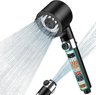 MEKO Hard Water Filter Shower Head with 15 Stage Filter, 3+1 Spray Jet Modes High Pressure Shower Head and 1.5m Hose, Handheld Massage Shower Filter for Residual Chlorine Remove (Black)