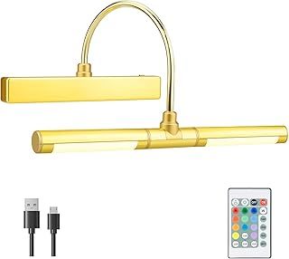 Wireless Picture Wall Lights with Remote,Rechargeable Battery Led Picture Lights 28 LEDs,13 Inches Rotatable Light Head with 12 Color Changing Dimmable Display Lights for Paintings-Gold