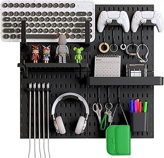 Keepo Pegboard Combination Kit, Pegboards and Accessories Modular Hanging for Gaming Setup, Gaming Station Peg Board, Gaming Organizer, Wall Game Controller Holder, Headset Stand (Black, 22″×22″)