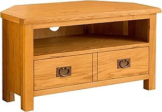 Lanner Oak Corner TV Stand Unit for Living Room or Bedroom | Roseland Furniture Traditional Rustic Waxed 90 cm Solid Wood Television Cabinet Suitable for TVs up to 40 inches | Fully Assembled