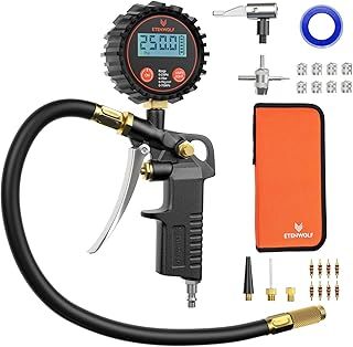 ETENWOLF T500 Digital Tyre Pressure Gauge With Inflator, Tyre Gauge 0-250 PSI, Calibrated to ANSI B40.7 Grade 2A, Air Chuck & Compressor Accessories with Storage Bag, Black