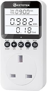 Power Meter Plug Electric Usage Monitor, Energy Monitor with Backlight LCD Display, Voltage Amps Watt KWH Consumption Monitor, 2900W/13A Overload Protection
