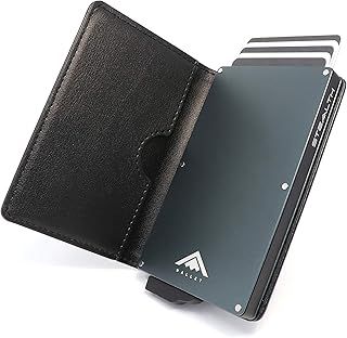 Stealth Wallet RFID Card Holder Wallet - Smart Minimalist Pop Up Wallets with Gift Box - Slim Lightweight Metal Credit Card Holders for Men & Contactless Protector (Grey Aluminium, Black Leather)