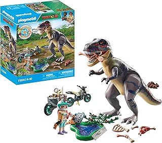 Playmobil 71524 Dinos: T-Rex Trace Path, thrilling search for the Tyrannosaurus Rex, with motorcycle, camera, and real dino bones, sustainable play sets suitable for children ages 4+