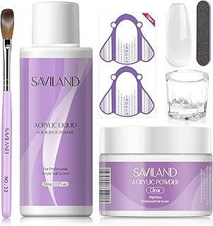 Saviland Acrylic Nail Kit - 30g Clear Acrylic Powder and 60ml Liquid Set with Acrylic Brush Nail Forms Nails Files Dappen Dish for Acrylic Nail Extension Nails Starter Kit for Beginners Home DIY