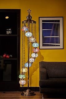 Biggest Tallest Turkish Moroccan Mosaic Floor Lamp, Tiffany Style Colorful Mosaic Glasses Boho Exotic Oriental Lamp, 11 Big Size Globes, Customizable, Handmade, 7feet - 2.1meters