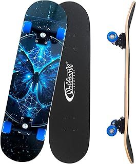 Nattork Skateboards 31 Inch Complete Skateboard Wood 9 Layer Canadian Maple Trick Skate Boards for Boys Girls Youth Teens Beginners Kids