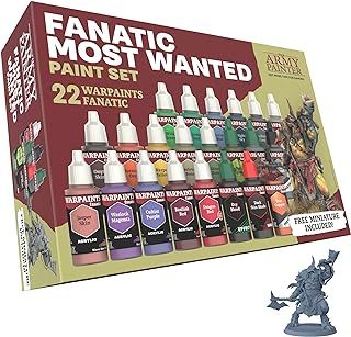 The Army Painter, Warpaints Fanatic Most Wanted Paint Set, 22 x 18ml Acrylic Paint incl. Skin Tones, Metallics, Effects, 1 Wash, Primer & 1 Miniature - Miniature Paint for D&D & Warhammer Miniatures