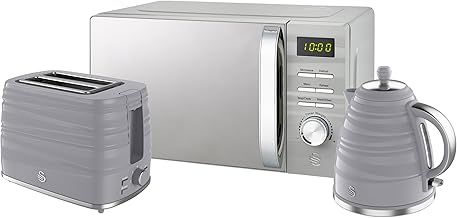 Swan Symphony Kitchen Set, 1.7L Fast Boil Kettle & 2 Slice Toaster & 20L Digital Microwave, Grey, SK31050GRN, ST31050GRN, SM22038LGRN