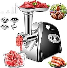 Electric Meat Mincer Grinder and Sausage Maker, 2800W Copper Motor, 3 Cutting Plates, Sausage & Kubbe Kit (Black)