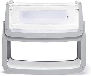 SnuzPod 4 Bedside Crib - Rocking Next to Me Crib with Lift off Bassinet, Lightweight Portable Baby Bed, Cot with Zip-Down Wall, 3D Breathable Mattress, 6 Height Settings and Comfort Incline Mode, Dove