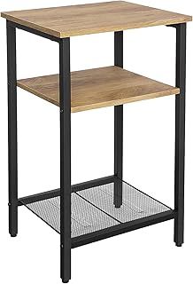 VASAGLE End Table, Side Table and Nightstand with 3 Shelves, Heavy-Duty Steel Frame, Living Room Bedroom, Easy Assembly, Honey Brown and Black LET201B05