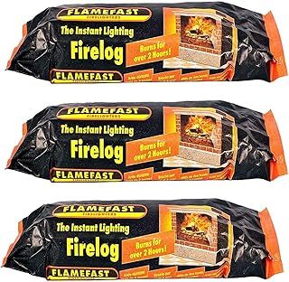 Flamefast 3 x Smokeless Firelogs Instant Lighting, Open Fire, Garden Chimineas 2hrs Burn, Environmentally Friendly
