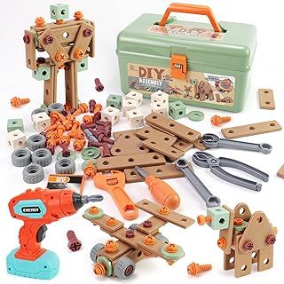 144PCS Kids Play Tool Set Toys with Play Electric Drill and Carry Case Tool Box Pretend Play Toys Kids Educational Construction Toys Building Kit for 3 4 5 6 7 Years Old Boys Girls